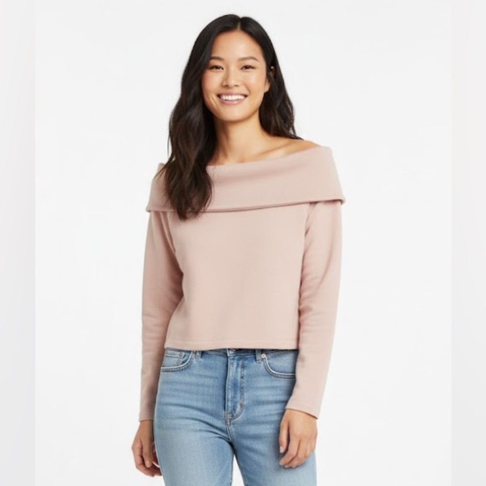 & Other Stories Pink Off The Shoulder Cropped Sweatshirt Sweater Size 10